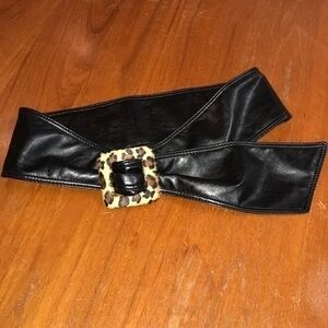 Leopard and leather wide belt